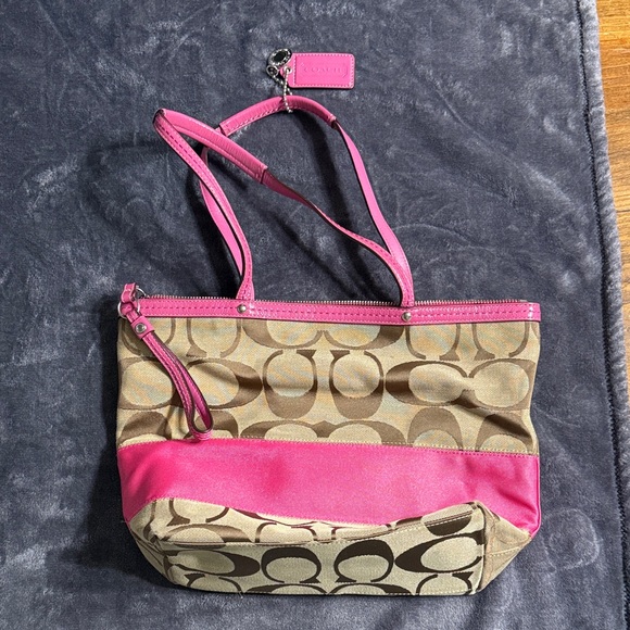 Coach Tan and Pink Signature Tote - Picture 1 of 3
